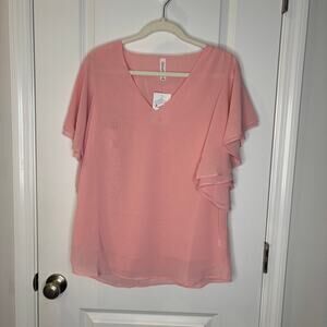 Zenana Blush Pink Flutter Sleeve V-Neck Blouse | Size Small | NWT